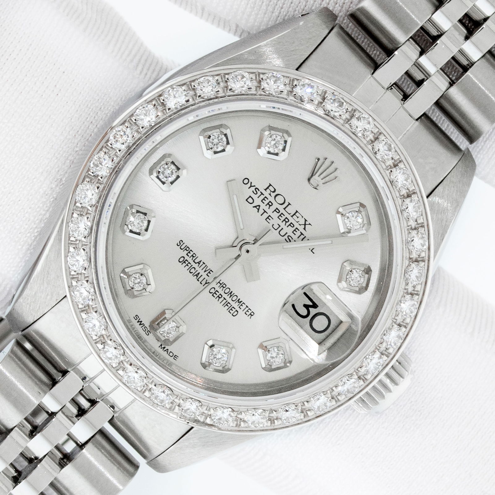 Rolex Lady DateJust Silver Diamond Dial - 18K Gold Diamond Bezel Watch (1 of 8)