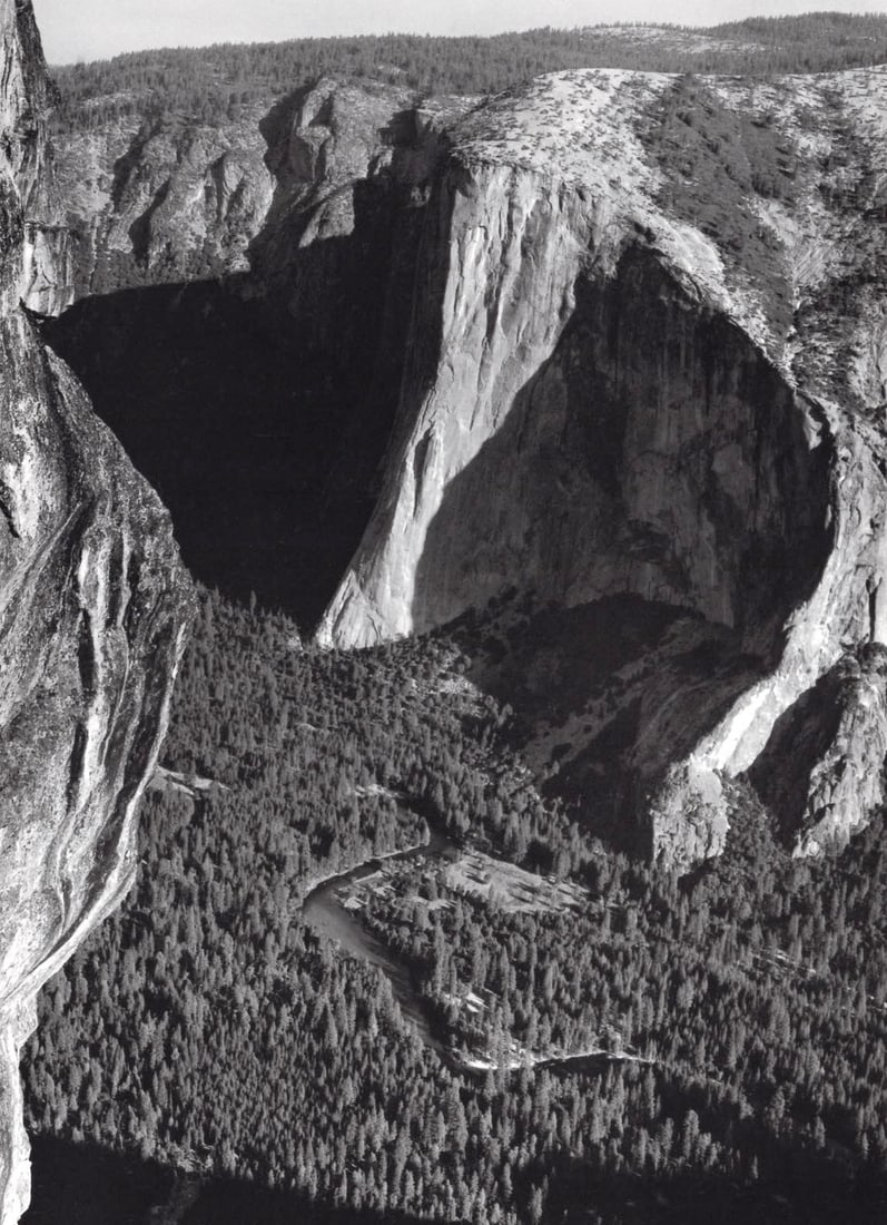 ANSEL ADAMS - El Capitan from Taft Point, Yosemite, c. 1936: Artist: ANSEL ADAMS Print Title:El Capitan from Taft Point, Yosemite, c. 1936 Medium: Double Impression Photolithograph Printed 1970’s in the US Image Size: approx. 10 x 7” Ansel Easton Ad