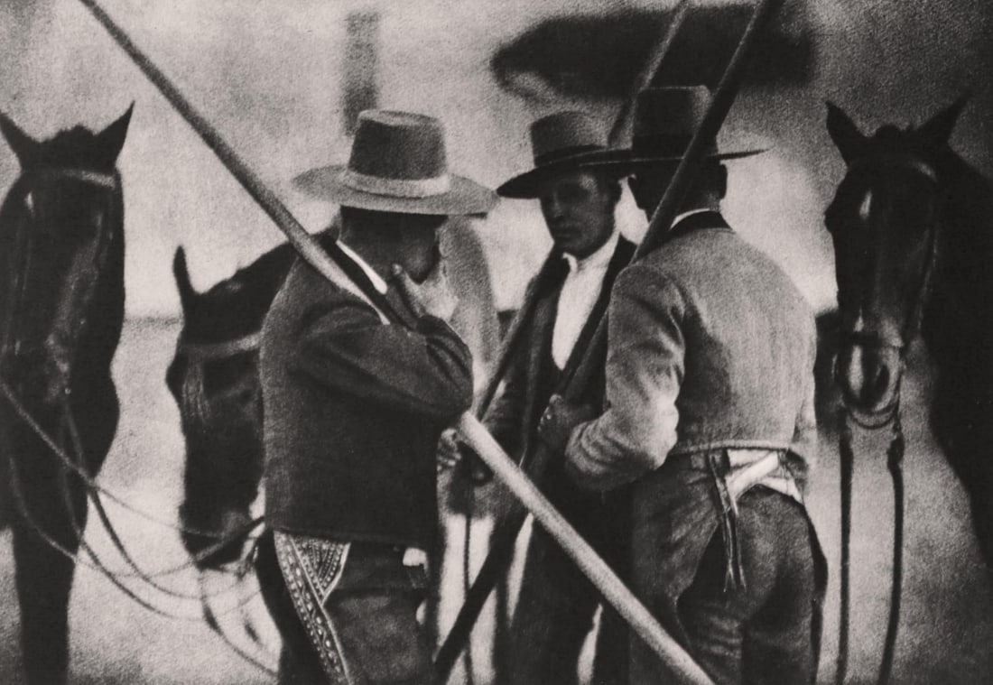 JOSE ORTIZ ECHAGUE - Garrochistas Andaluces: Artist: JOSE ORTIZ ECHAGUE Print Title: Garrochistas Andaluces Medium: Sheet-fed Gravure Printing Date: 1930s Printed in France Image Size: 6.75 x 9.75 inches Jose? Ortiz Echagu?e (1886 - 1980) was a 