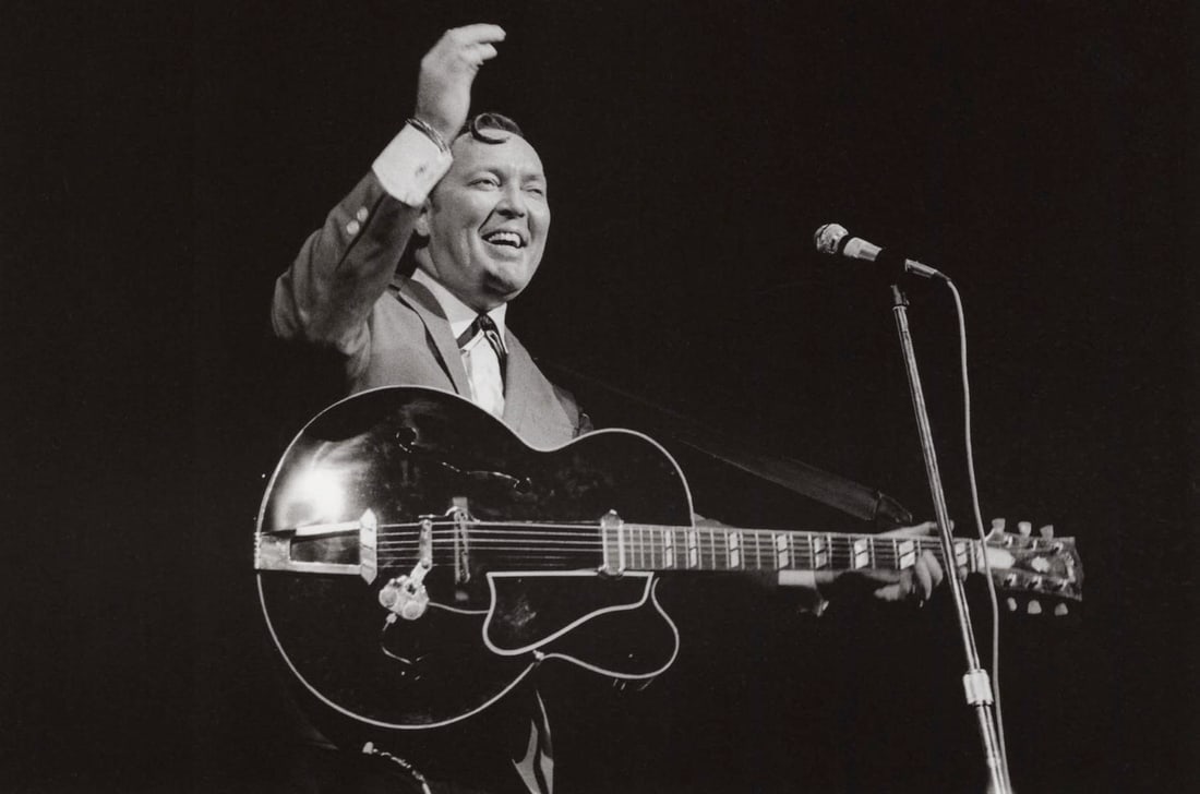 JIM MARSHALL - Bill Haley at Madison Square Garden, 1969: Artist: JIM MARSHALL Print Title: Bill Haley at Madison Square Garden, 1969 Printing Date: 1990’s Medium: Duotone Photo-lithograph Printed in: Italy Image Size: approx 5.25 x 8” Jim Marsha