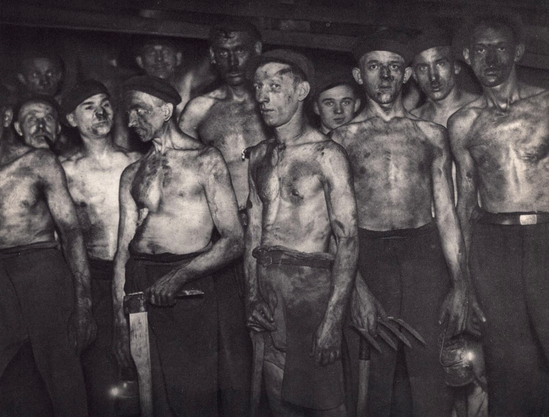 OTTO UMBEHR - Coalminers, Germany: Artist: OTTO UMBEHR Print Title: Coalminers, Germany Medium: Sheet-Fed Gravure Printing Date: 1930's Printed in France Image size approx: 7 X 9 inches Additional Note: COA included. Reserve: $35.00