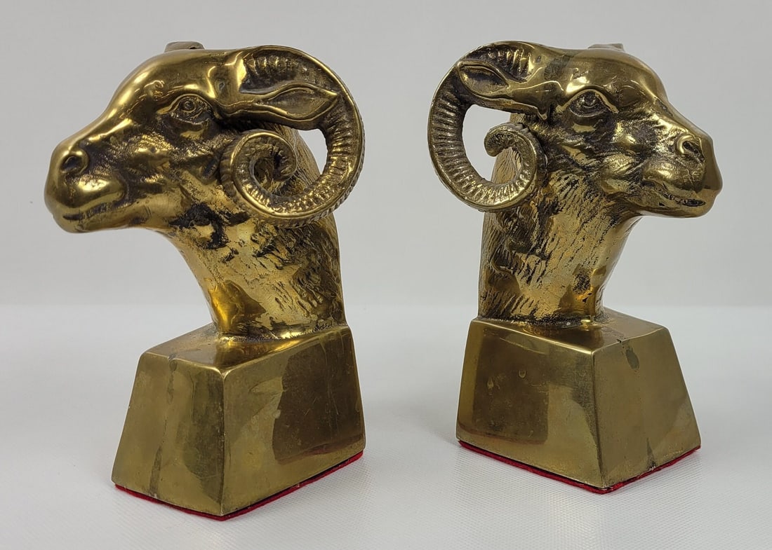 Mid Century Modern Ram Head Bookends Vintage Gold Zodiac Aries Dodge Book ends (1 of 8)