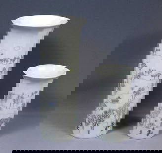 ROSENTHAL Studio Line VASES RUT BRYK WINTERREISE TAPIO WIRKKALA Germany: This is very rare and absolutely stunning SET of two matching Vases, from ROSENTHAL, designed by Rut Bryk and Tapio Wirkkala. The set is in WINTERREISE pattern and shows beautiful winter scenes. The l