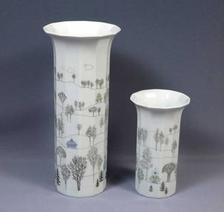 ROSENTHAL Studio Line VASES RUT BRYK WINTERREISE TAPIO WIRKKALA Germany: This is very rare and absolutely stunning SET of two matching Vases, from ROSENTHAL, designed by Rut Bryk and Tapio Wirkkala. The set is in WINTERREISE pattern and shows beautiful winter scenes. The l