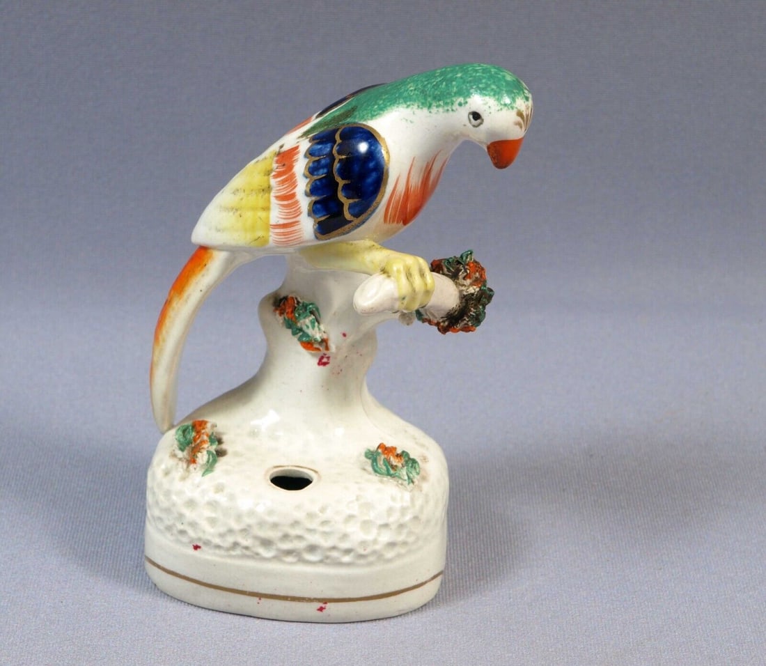 STAFFORDSHIRE Antique Figurine quill pen holder parrot Bird 19th century England (1 of 5)