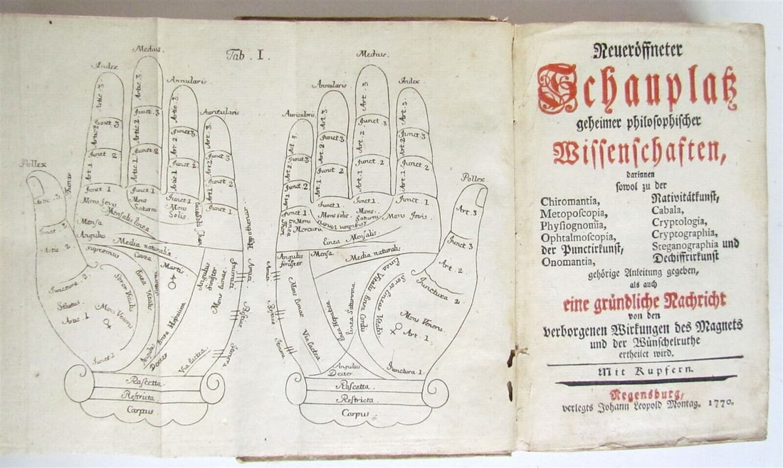 1770 OCCULT HANDBOOK GERMAN antique chiromantia metoposcopy puncturing onomancy (1 of 12)