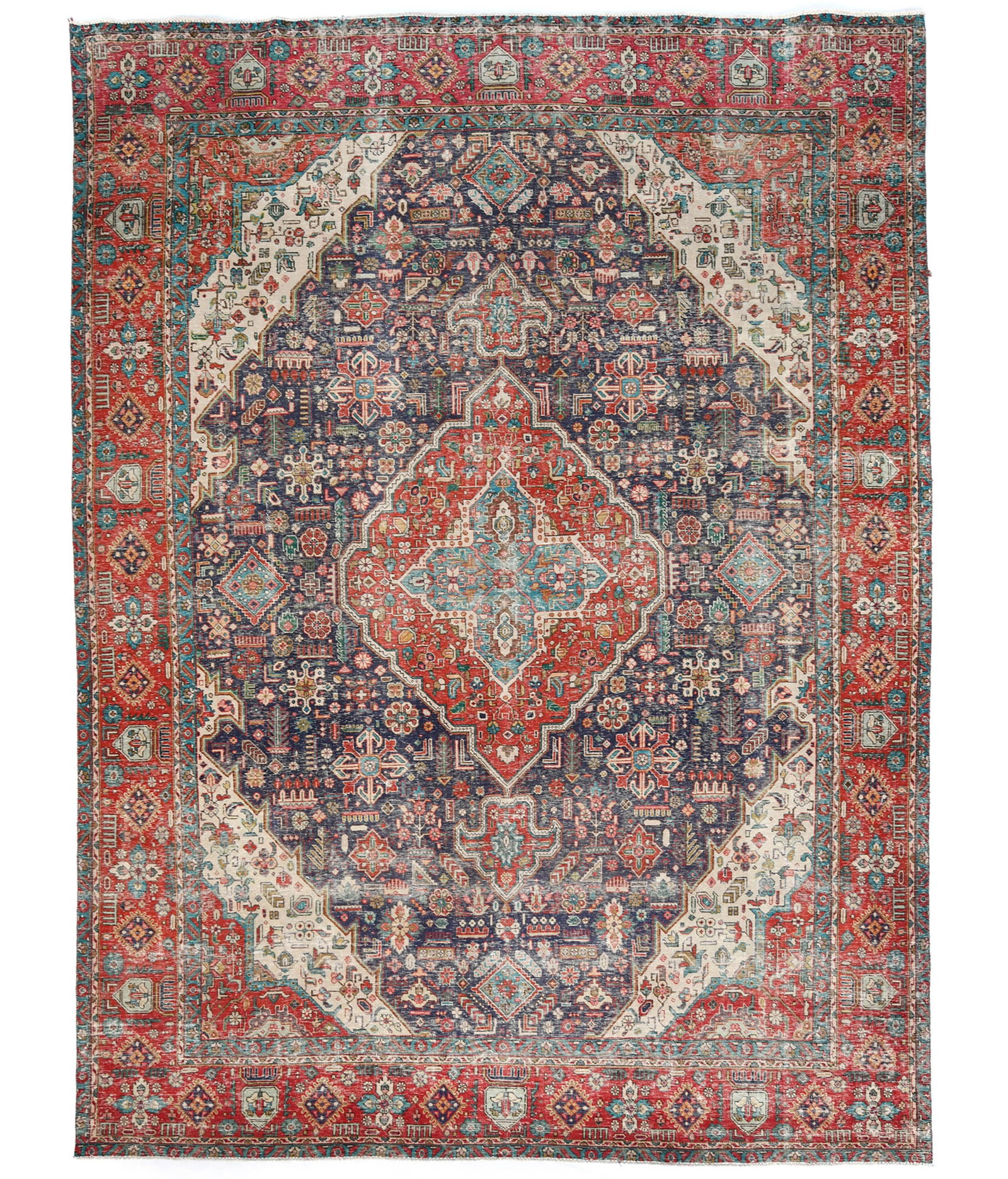 Antique Muted Floral Purple-navy 10X13 Distressed Vintage Oriental Rug (1 of 12)