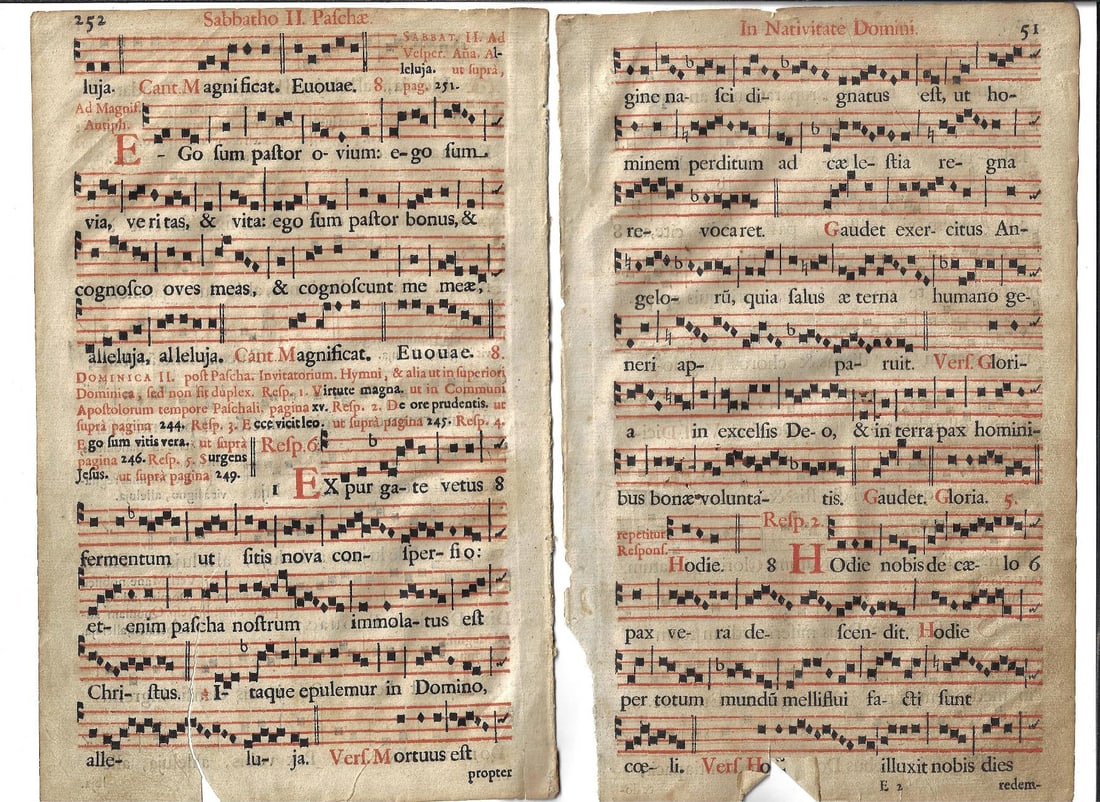 1669 Lot of Hymnal Leaves: Six Leaves from a Catholic hymnal printd in 1669. All have defects including some with loss, repairs, and tears. Measures 7 x 12" each. Reserve: $20.00 Shipping: Domestic: Flat-rate of $8.00 to anywhe