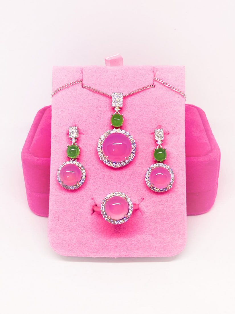 925 Silver Icy Lavender Purple and Apple Green Chalcedony 3 set (1 of 7)