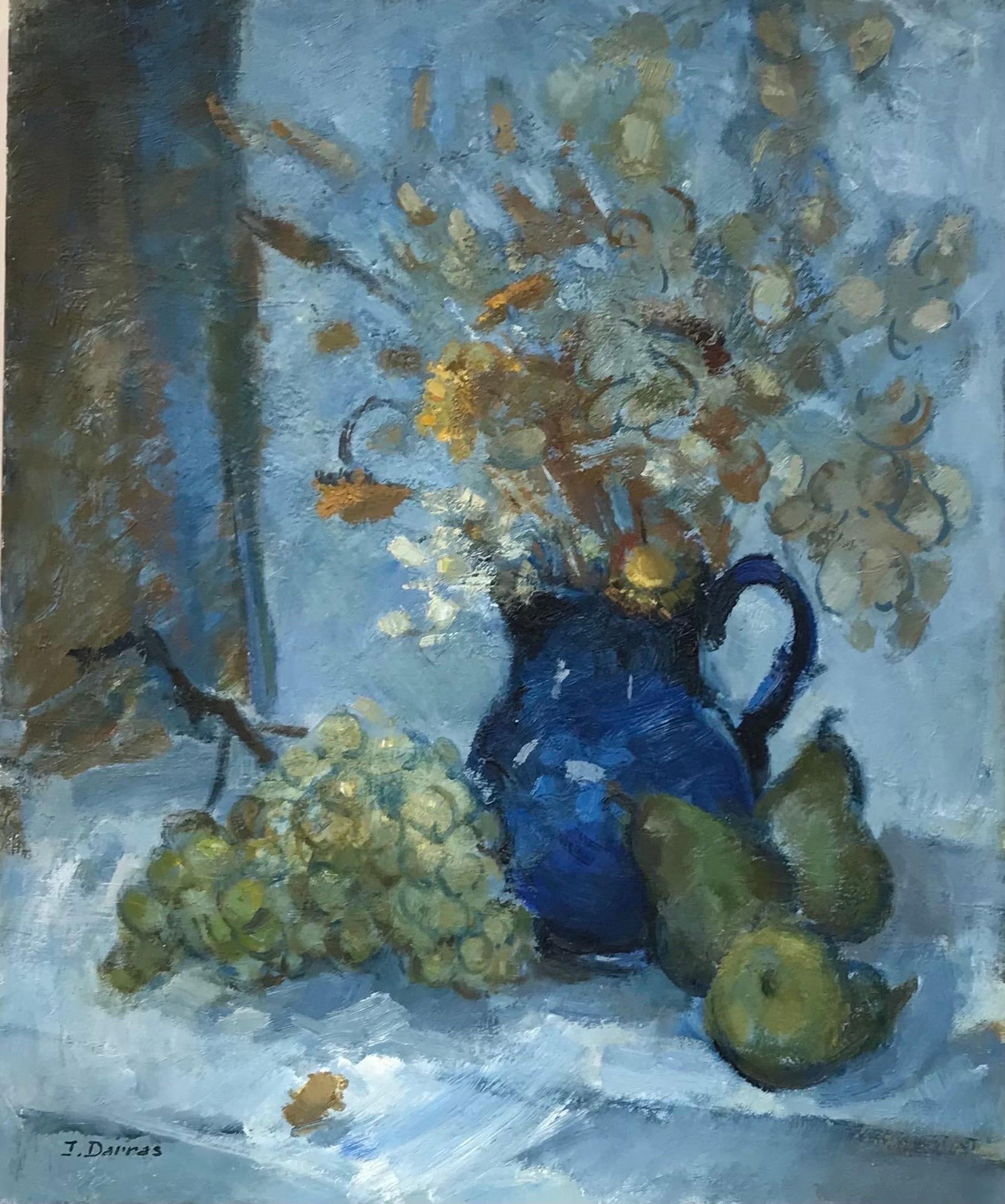 Beautiful French Impressionist Still Life Rich & Deep Blue Teal Green Colours (1 of 20)