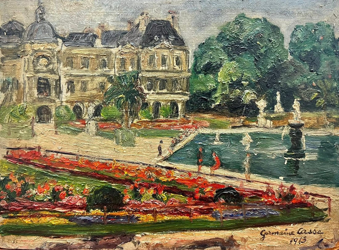 Jardins Luxembourg Paris 1940’s French Impressionist Signed Oil Flowers Parkland 1943 (1 of 18)
