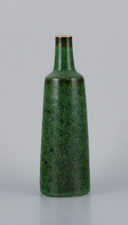 Carl Harry Stålhane for Rörstrand, ceramic vase in green speckled glaze. (1 of 4)