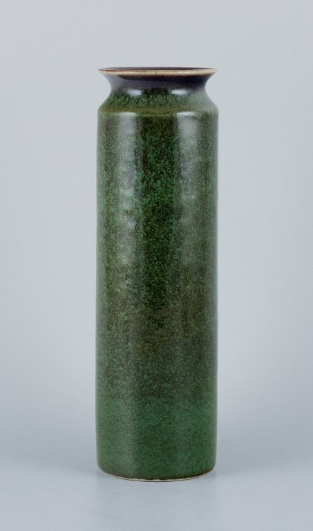 Carl Harry Stålhane for Rörstrand, large ceramic vase with glaze in green tones. (1 of 5)