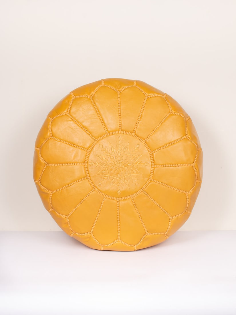 Moroccan Leather Pouffe, Mustard (1 of 5)