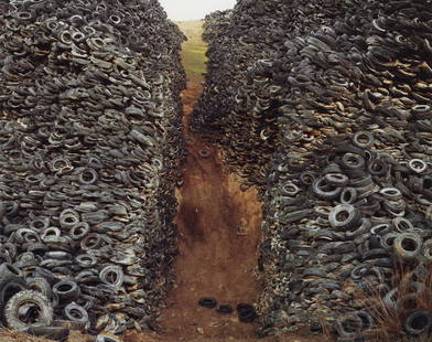 EDWARD BURTYNSKY - Oxford Tire Pile #8, California: Artist: Edward Burtynsky Title: Oxford Tire Pile #8, Westley, California Medium: Photo Litho, 2004, Singapore Dimensions: 8.9x7.05" Description: Heat Wax Mounted on 11x14" Conservation Board Artist Bi