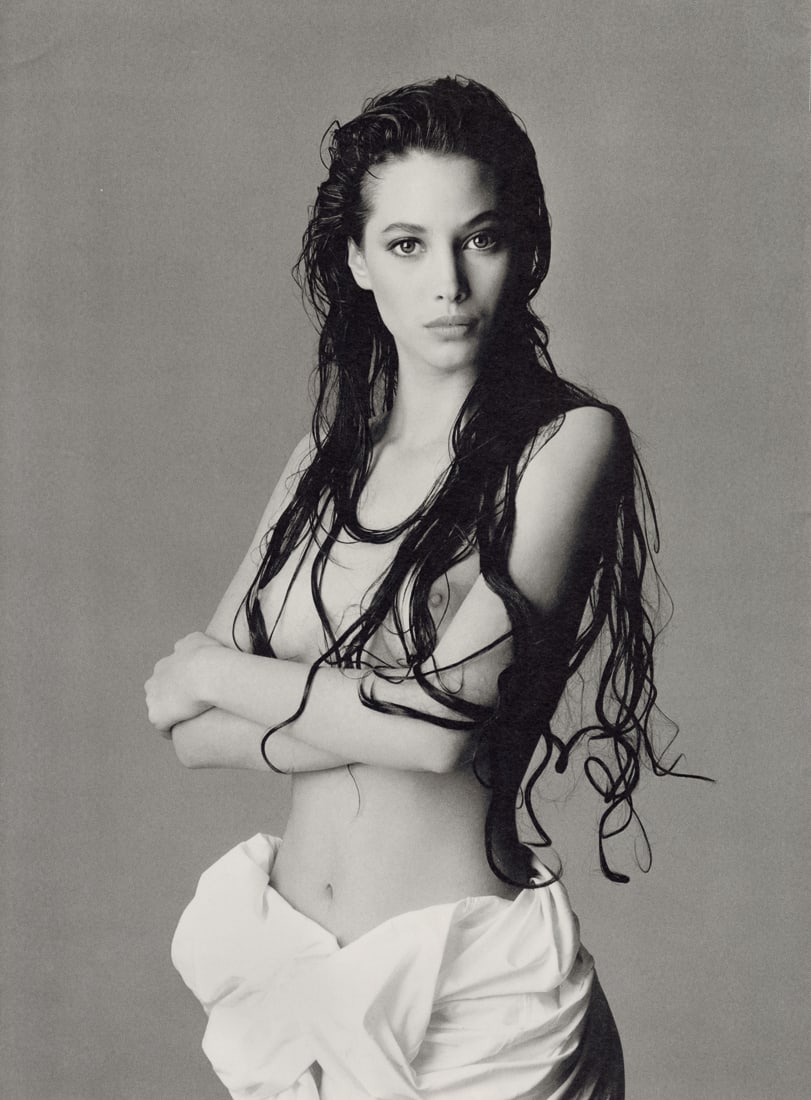 PATRICK DEMARCHELIER - Christy Turlington: Artist: Patrick Demarchelier Title: Christy Turlington Medium: Photo Litho, 2000, Italy Dimensions: 10.3x13.95" Description: Heat Wax Mounted on 14x18" Conservation Board Artist Bio: Patrick Demarchel