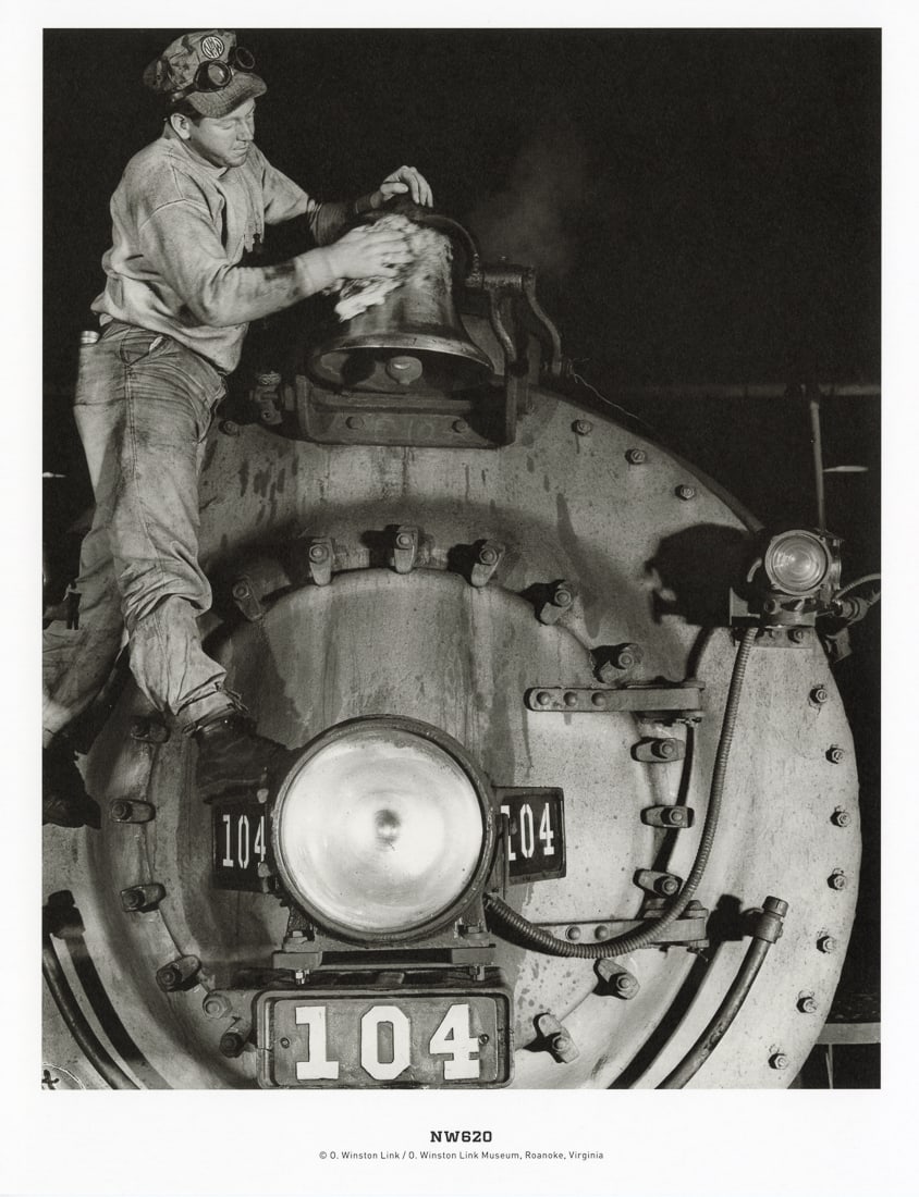 O. WINSTON LINK - R.E. Boother Polishes The Bell of Class K Locomotive 104 at the Bristol Roundhouse: Artist: O. Winston Link Title: R.E. Boother Polishes The Bell of Class K Locomotive 104 at the Bristol Roundhouse, Bristol, Virginia, 1955 Medium: Photo Litho, 2019, Germany Dimensions: 8.2x10.7" Desc