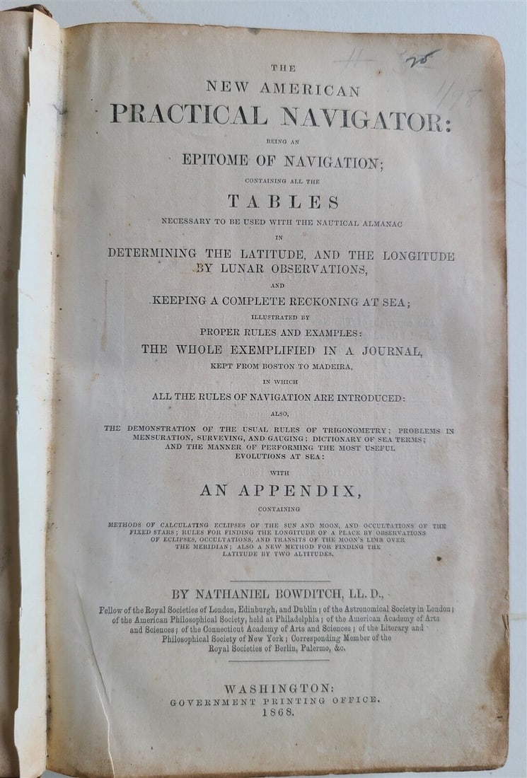 1868 NEW AMERICAN PRACTICAL NAVIGATOR by NATHANIEEL BOWDITCH ILLUSTRATED antique (1 of 20)