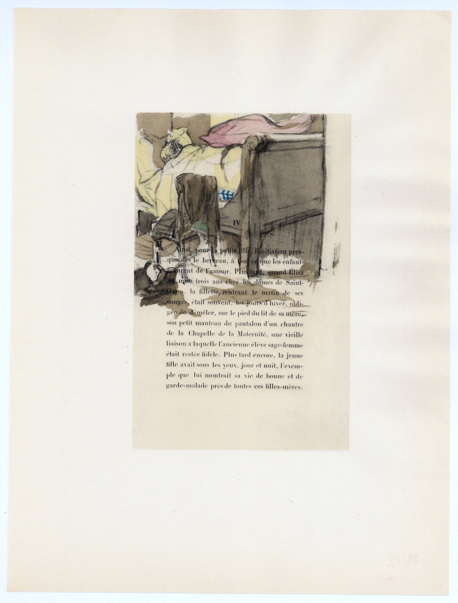 Toulouse-Lautrec lithograph "La Fille Elisa": Medium: lithograph (after the watercolor). Printed in Paris in 1951 at the atelier Dreux-Barry in an edition of 1000. Sheet size: 12 1/4 x 9 1/4 inches (310 x 235 mm). Not signed. Condition: the paper