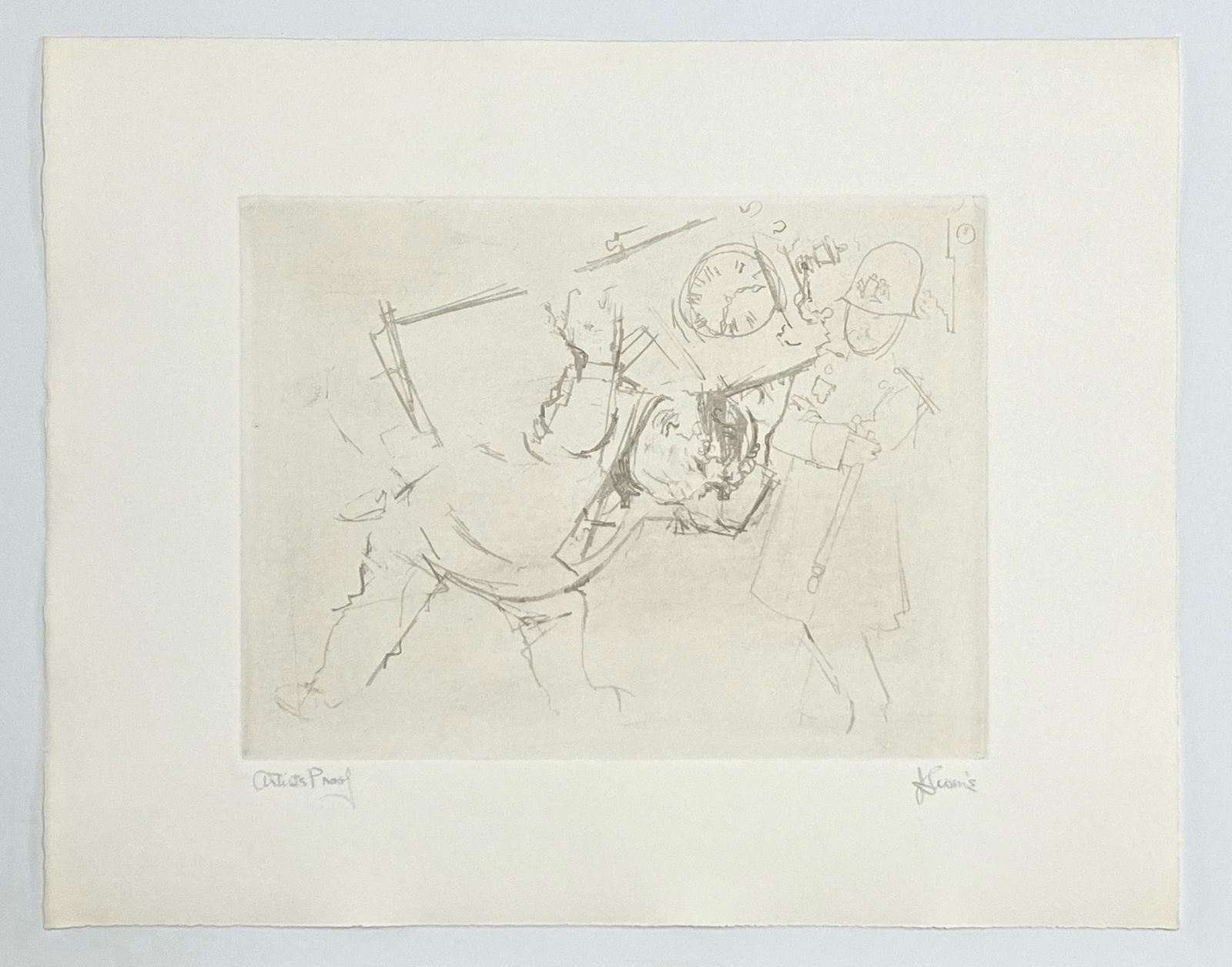 Jack Levine signed original etching "A Wedding Gift": Medium: original soft ground etching. Signed in pencil and annotated "Artist's Proof". Printed in 1967 for the Dreigroschen Film portfolio and published by Touchstone Publishers. This is one of 10 art
