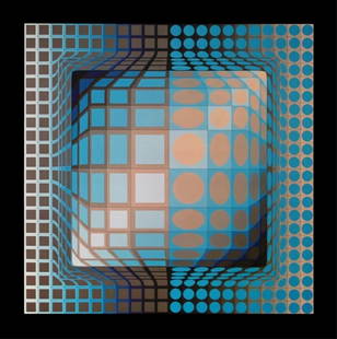 1972 Victor Vasarely Progression 3-2: Artist: Victor Vasarely Title: Progression 3-2 Medium: Offset Gelatin on Paper Paper Size: 16x16&rdquo; on heavy luster paper Printed: 1972 in Switzerland by Edition du Griffon Provence: Suite Progres