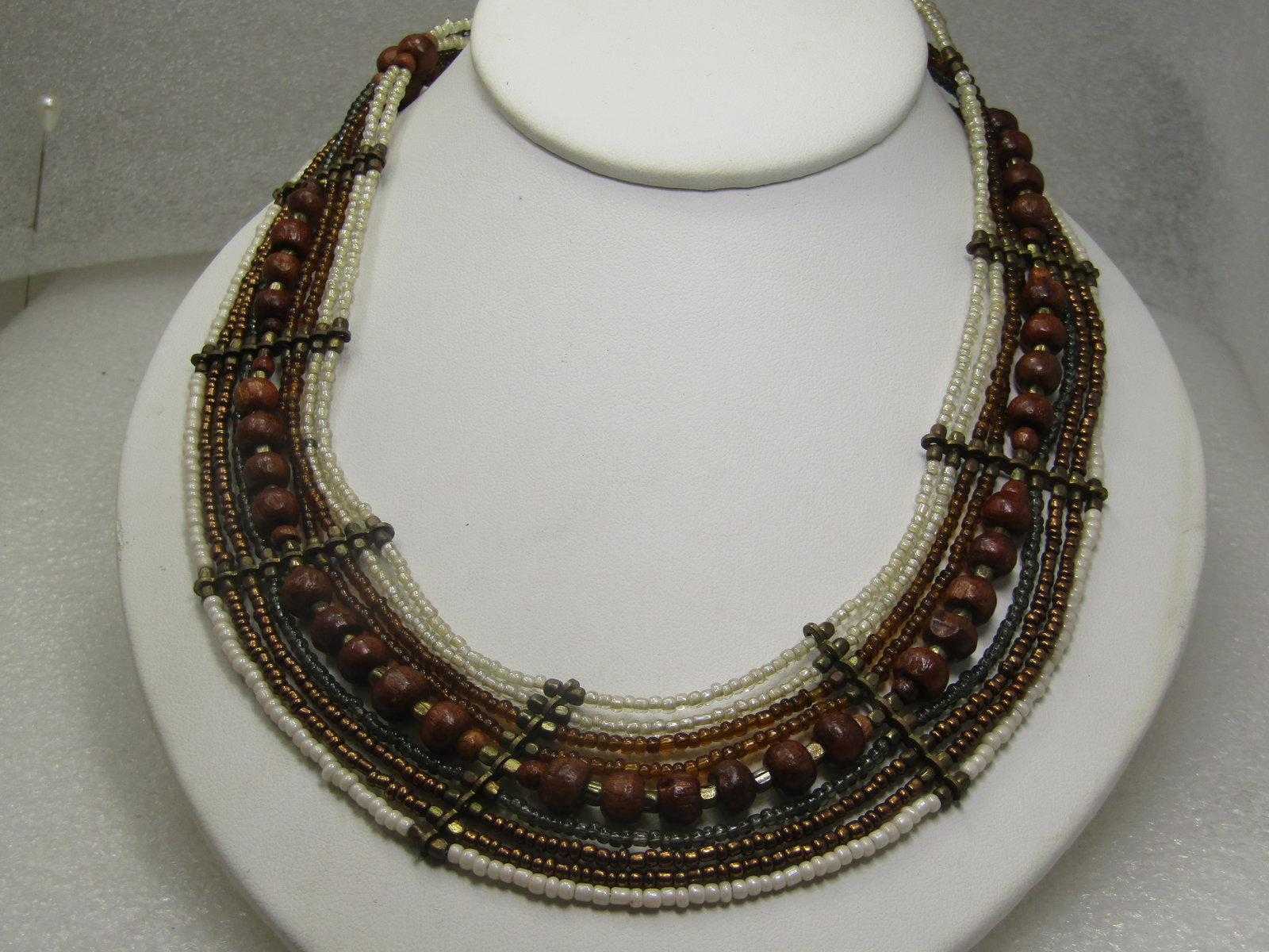 Vintage Nine Strand Beaded Tribal Necklace, 21” (1 of 6)