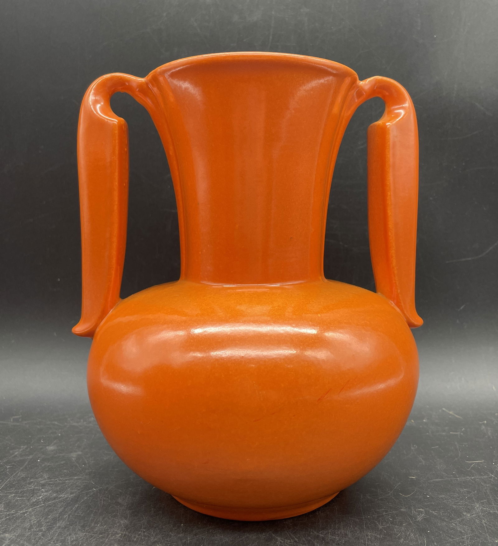 VTG MCM STANGL POTTERY ART DECO VASE DOUBLE HANDLED ORANGE TANGERINE VASE # 3103 (1 of 8)