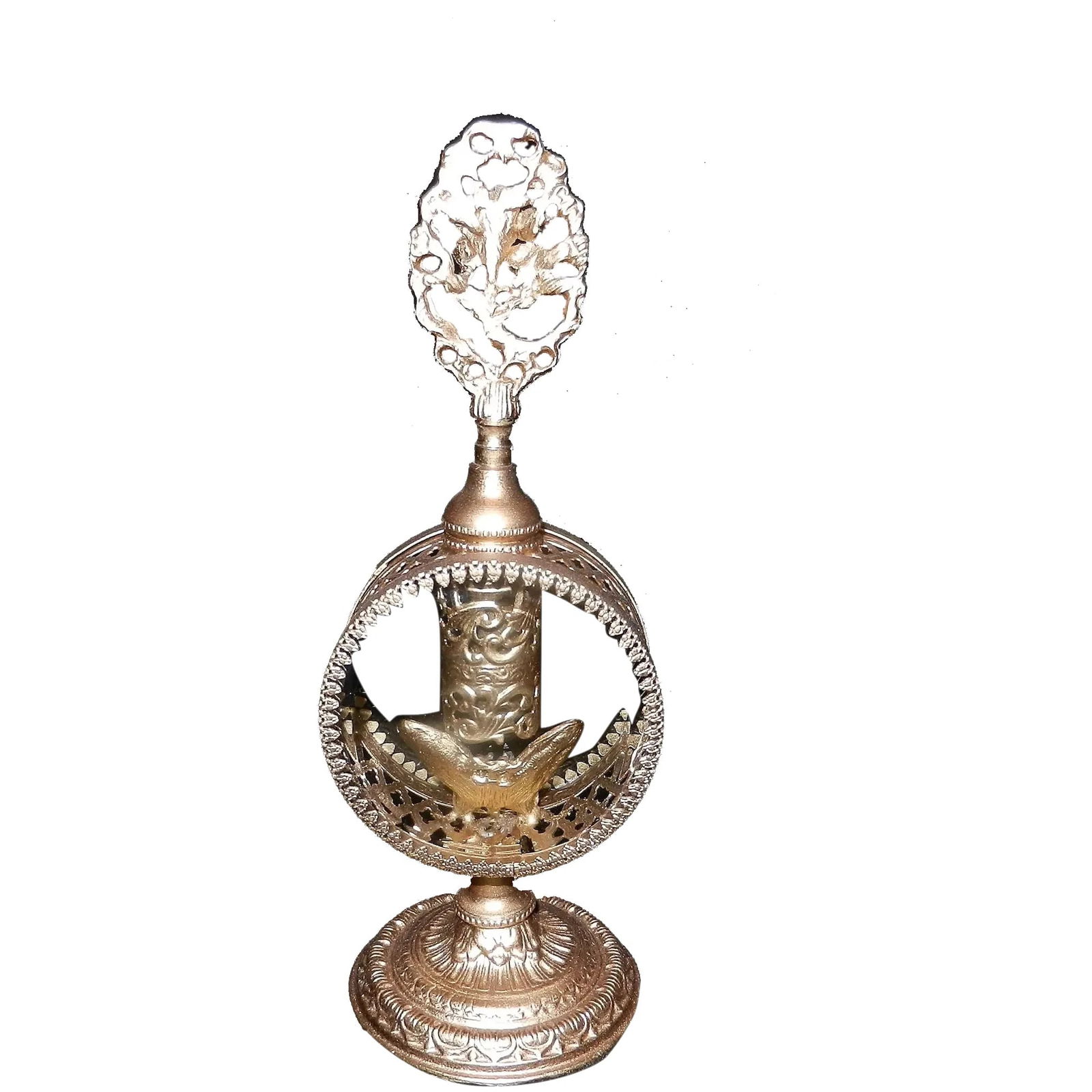 Vintage Ormolu and Gold Gilt Perfume Bottle with Beveled Glass (1 of 6)