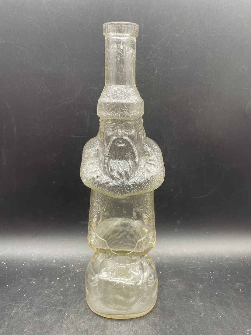 Vintage Glass SANTA CLAUS Figural Bottle: Title: Vintage Glass SANTA CLAUS Figural Bottle Date/Period: unknown Dimension: approx 12" Material: glass Additional Information: Vintage Glass SANTA CLAUS Figural Bottle Shipping: Domestic: Flat-rat
