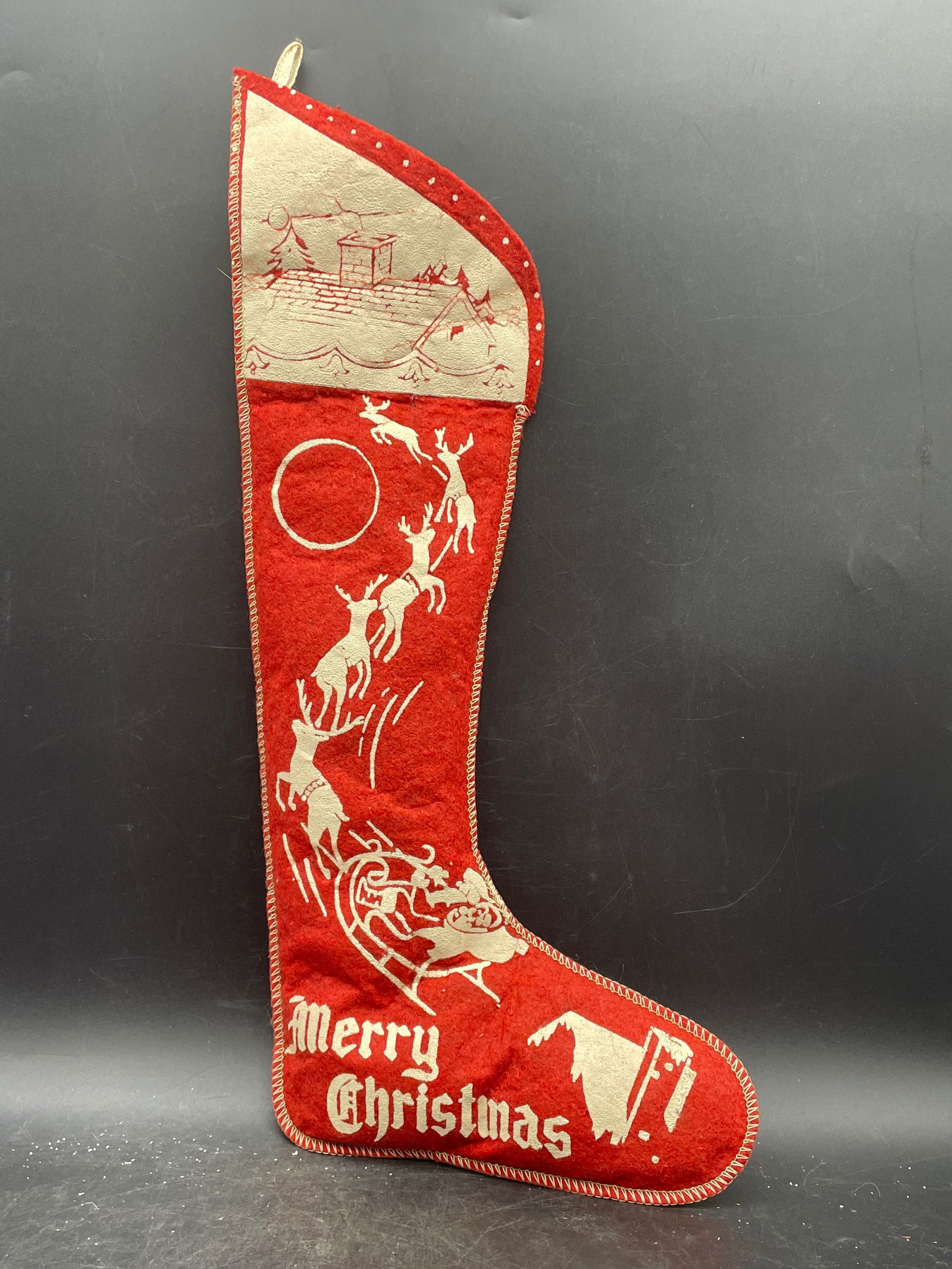 1950'S FELT CHRISTMAS STOCKING SANTA SLEIGH (1 of 8)