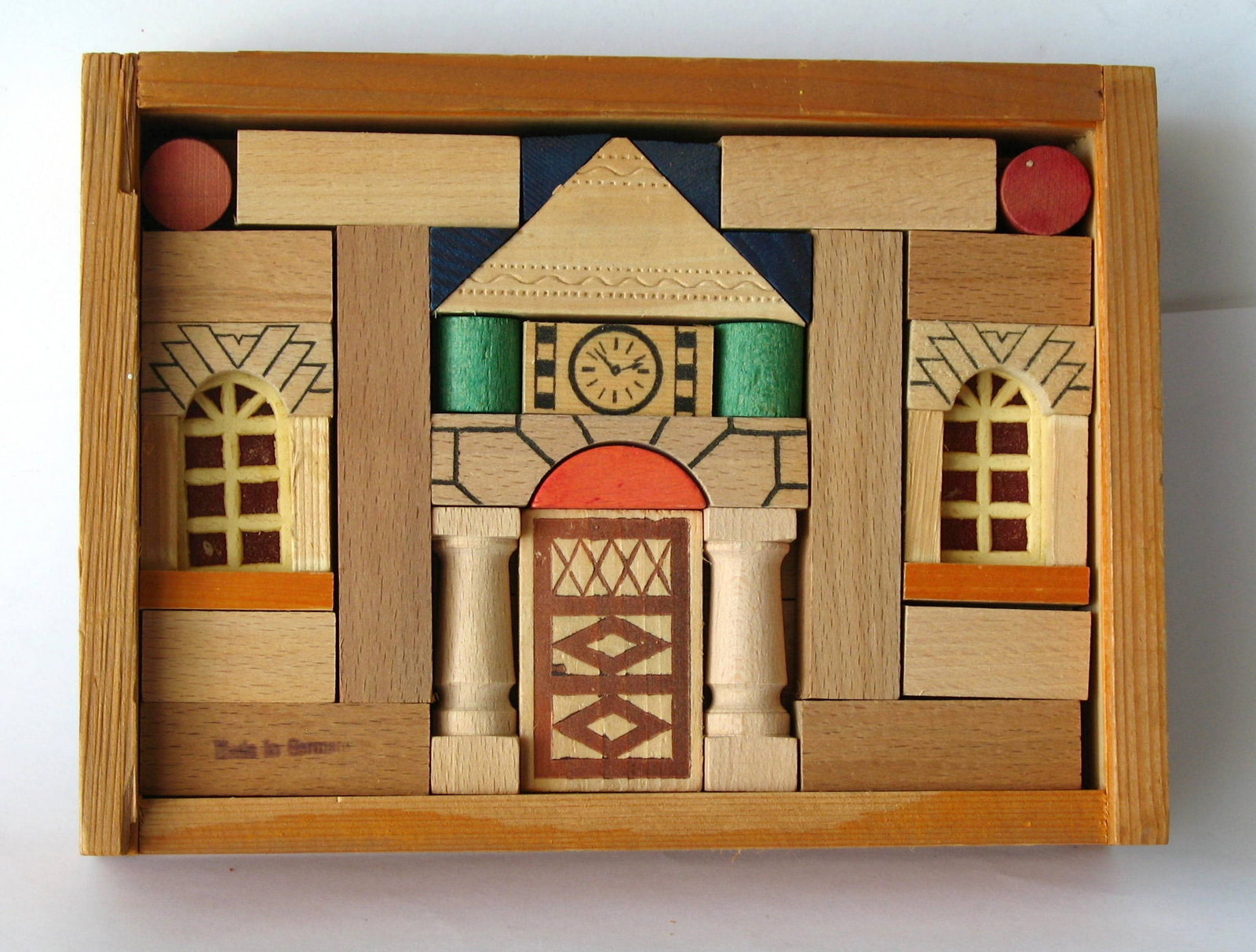 Box of vintage wood architectural block in original box. (1 of 3)