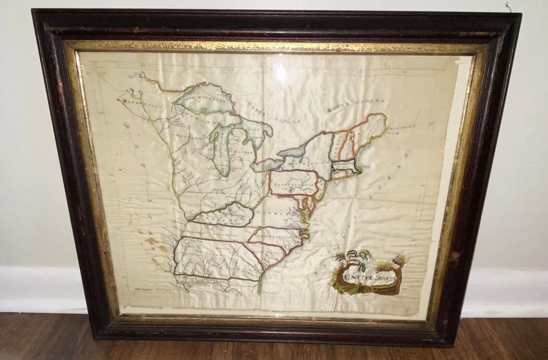 Antique 1805 Map of the United States of America On Silk School Girl Livingston (1 of 11)