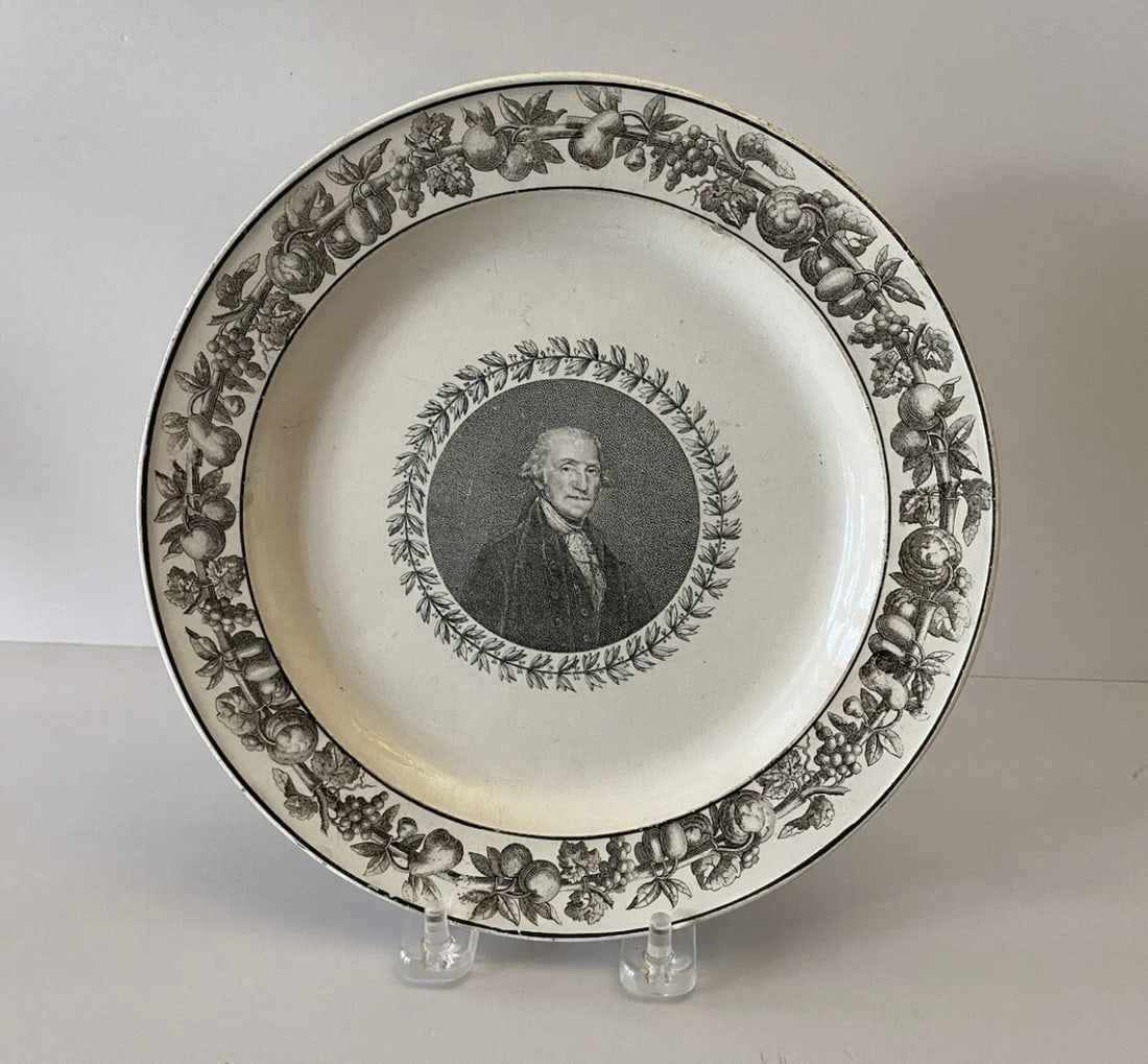 Historical Creamware George Washington Plate Creil Pottery Ca. 1820 (1 of 6)