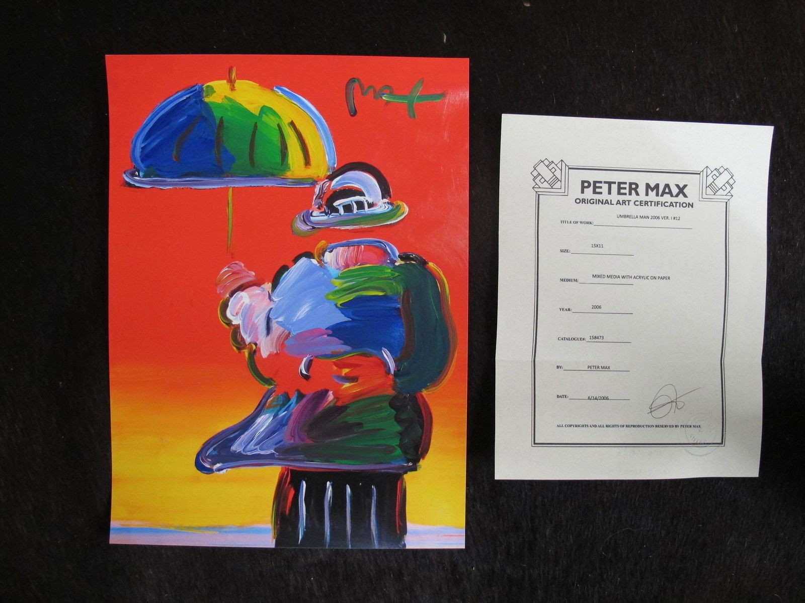 Peter Max Acrylic Authentic Painting HAND Painted & Signed Umbrella Man One of a kind Artwork With (1 of 7)