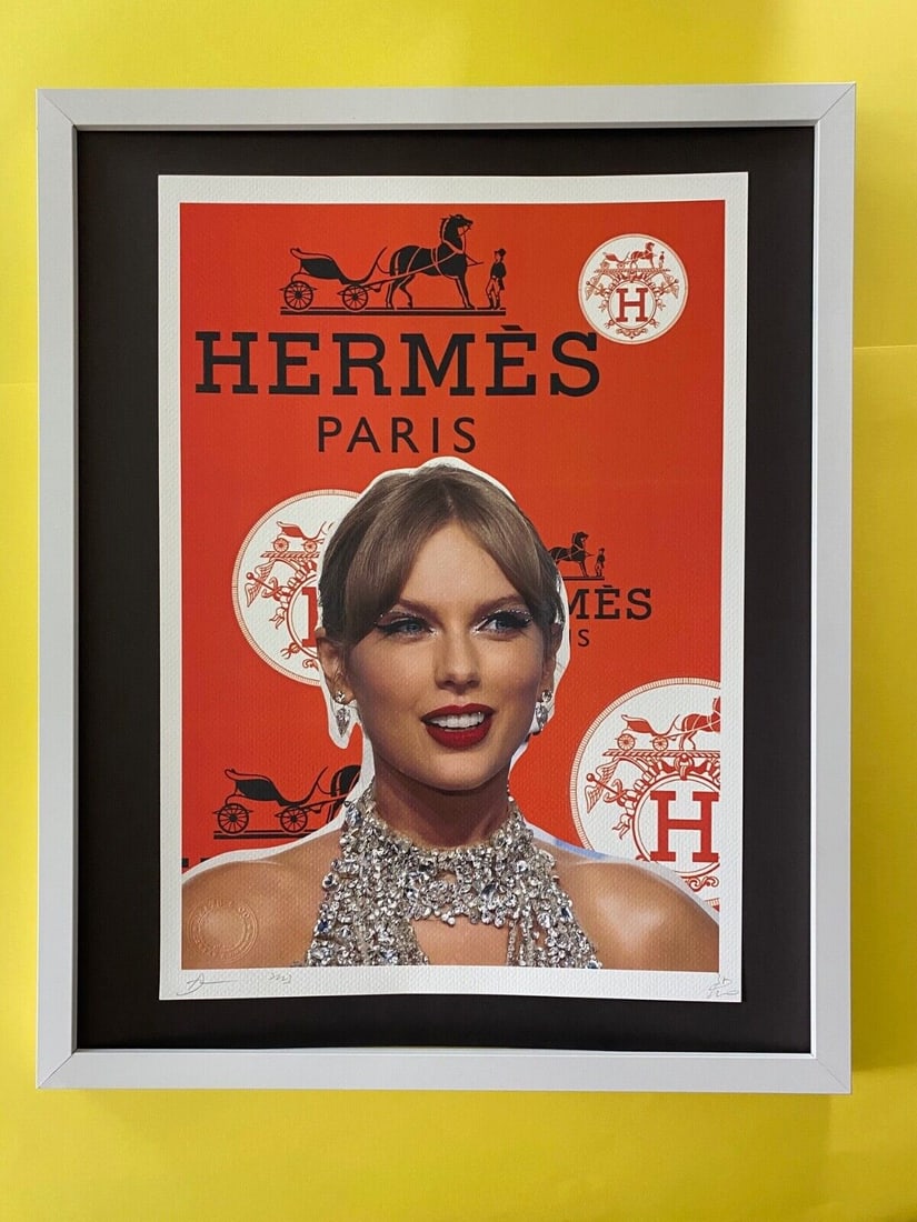 Death NYC Large Framed 16x20in Pop Art Graffiti Certified Taylor Swift Hermes: Up for Sale this Beautiful and Scarce Print by Pop Art Graffiti Master Artist Death NYC Hand Signed in Pencil Numbered X/100 or Proof This piece is mounted on a 20 x 16 in. black acid free black board