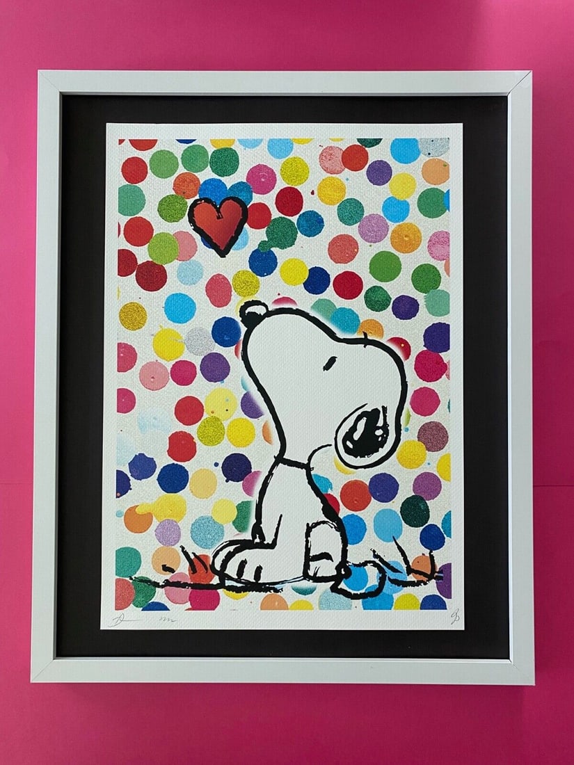 Death NYC Large Framed 16x20in Pop Art Graffiti Certified / Snoopy / Hirst 1: Up for Sale this Beautiful and Scarce Print by Pop Art Graffiti Master Artist Death NYC Hand Signed in Pencil Numbered X/100 or Proof This piece is mounted on a 20 x 16 in. black acid free black board