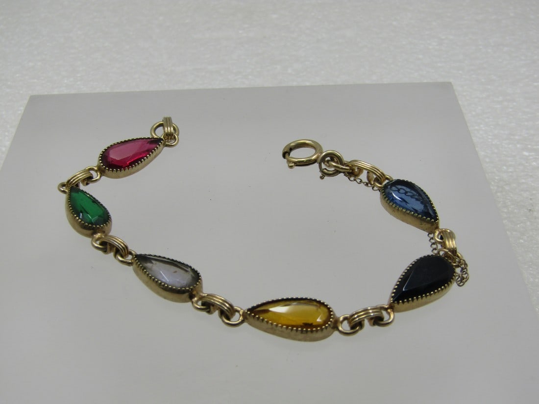 Vintage 12kt G.F. Teardrop Stone Bracelet, Signed Atlas. 7.25 (1 of 7)