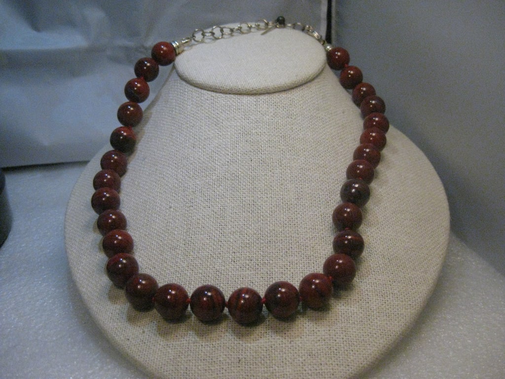 Retired Whitney Kelly Sterling Silver 12mm Red Jasper Beaded Necklace 16" plus 3" extender Chain, (1 of 8)