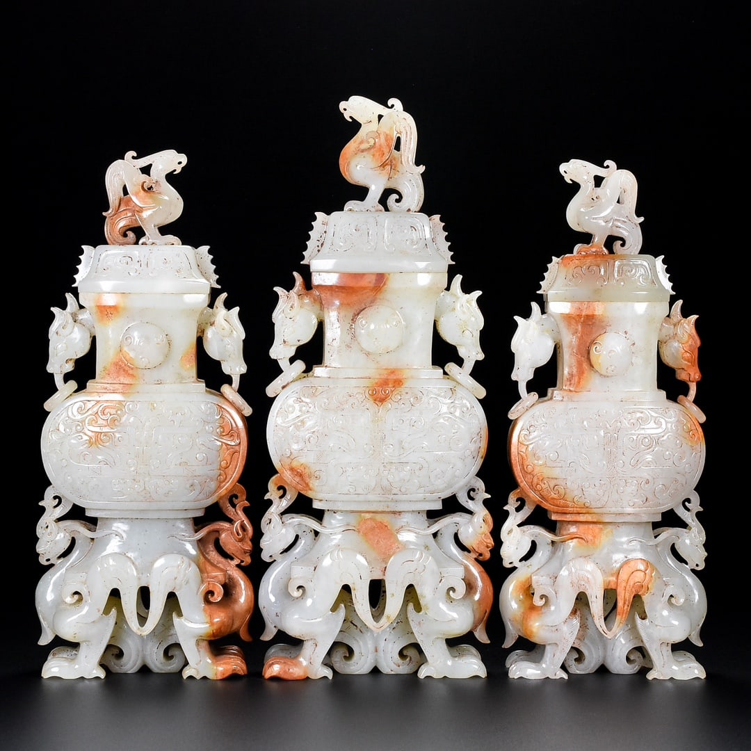 Superb Chinese Han Dynasty Hetian Jade Dragon Phoenix Vase (1 of 9)
