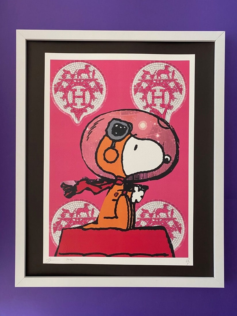 Death NYC Large Framed 16x20in Pop Art Certified Snoopy Astronaut Hermes # (1 of 6)