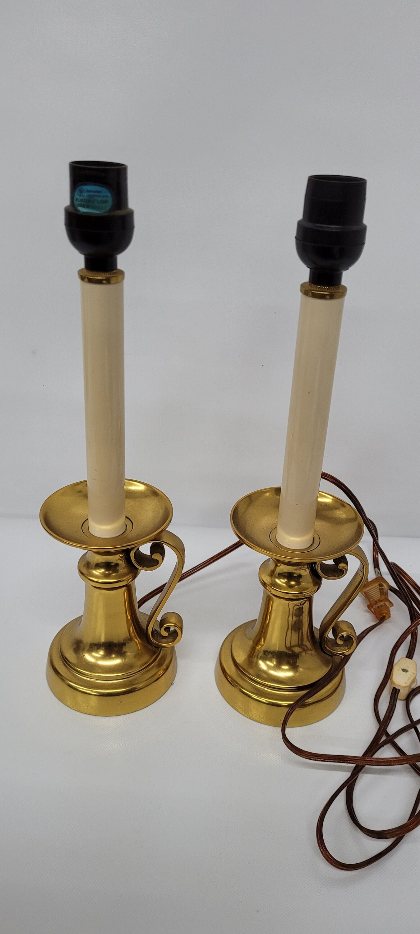 Vintage Brass Candlestick Table Lamps Buffet Gold Handled Pair of Lamps (1 of 10)