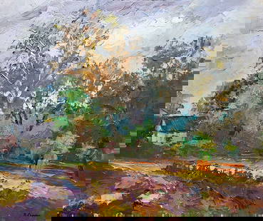 Oil painting The smell of rain Serdyuk Boris Petrovich: №SERB 887 "The Smell of Rain" is an exquisite oil painting that captures the serene beauty of an autumn landscape after a refreshing rainfall. The artist skillfully portrays the essence of the s