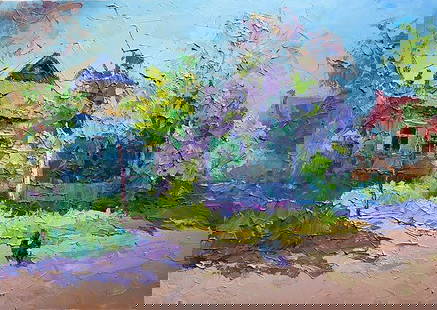 Oil painting A day in May Serdyuk Boris Petrovich: SERB 901 "May Day" is a mesmerizing oil painting that captures the essence of the blooming month of May. The canvas portrays a scene of abundant life and vibrant colors, immersing viewers in the joyou
