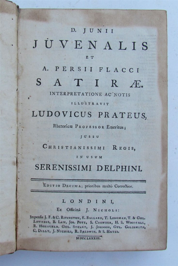 1783 ROMAN POETRY SATYRAE Juvenal & Persius Flaccus antique (1 of 8)