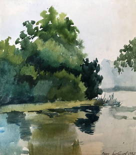 Watercolor painting River in the forest Litvinov Oleg Arkad'yevich: №AAA2865 *** ABOUT THIS PAINTING *** * TITLE: "River in the forest" * ARTISTS: Litvinov Oleg Arkad'yevich * SIZE: 29x32 cm/'8.26x11.81 inches' * MEDIUM: watercolor, paper * HAND PAINTED: Origina
