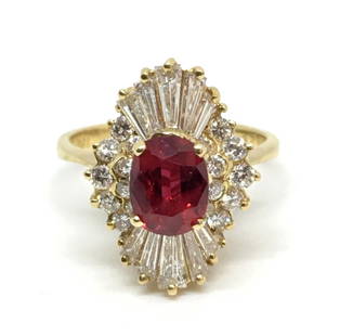 1.26CT Ruby 18K Yellow Gold Cluster Cocktail Diamond Ring AGL: Natural 1.26CT Ruby In Stunning 18K Yellow Gold Diamond Accented Ring Ruby Weight: 1.26ct Shape: Cushion Color: Red Weight: 4.90g Stone Measurements: 6.94 x 5.47 x 3.50mm Ring Size: 5 Hallmarks: 18K,
