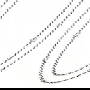 Tiffany & Co Elsa Peretti Platinum Sprinkle Diamonds By The Yard Necklace: Tiffany & Co Elsa Peretti Platinum Sprinkle Diamonds By The Yard Necklace $14700 Wonderful Condition Comes in a gift pouch Diamond: Approximately 1.21 CTTW Diamond shape: Round Brilliant Number of Dia