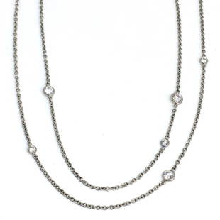 Tiffany & Co Elsa Peretti Platinum Sprinkle Diamonds By The Yard Necklace: Tiffany & Co Elsa Peretti Platinum Sprinkle Diamonds By The Yard Necklace $14700 Wonderful Condition Comes in a gift pouch Diamond: Approximately 1.21 CTTW Diamond shape: Round Brilliant 