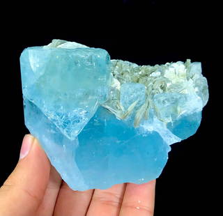 Aquamarine Specimen, Natural Blue Aquamarine Crystal With Muscovite Mica Mineral Specimen From: Materials: Aquamarine, Muscovite Mica Aquamarine Specimen, Natural Blue Aquamarine Crystal With Muscovite Mica Mineral Specimen From Pakistan - Specimen has 100% natural and undamaged. Aquamarine