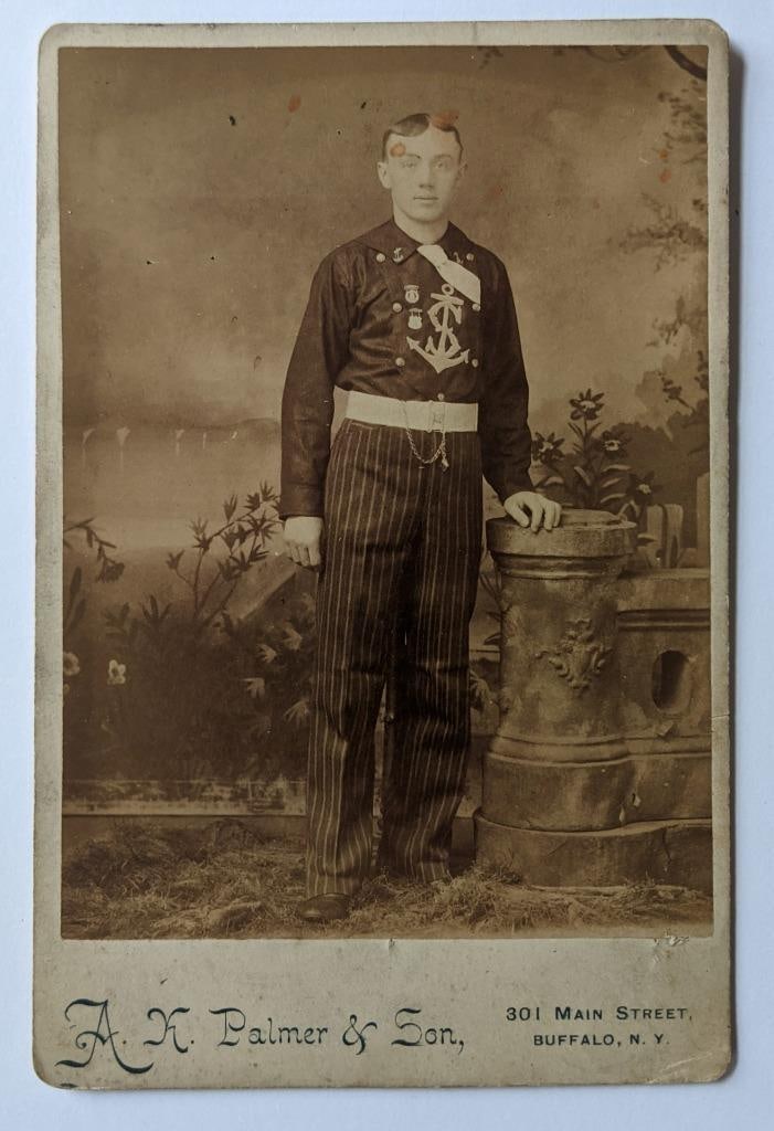 c 1890 CABINET CARD YOUNG MAN in SAILOR UNIFORM, BUFFALO NY, LIFE SAVING SERVICE (1 of 2)